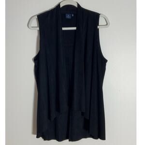 Kaari Blue Faux‎ Suede Black Open Front Vest size xl